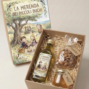 Cofanetto regalo con merenda biologica per bambini.