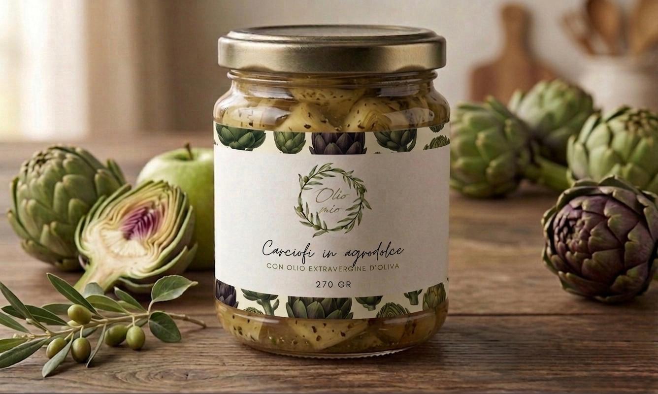 Vasetto di carciofi in agrodolce artigianali pronti da servire come antipasto
